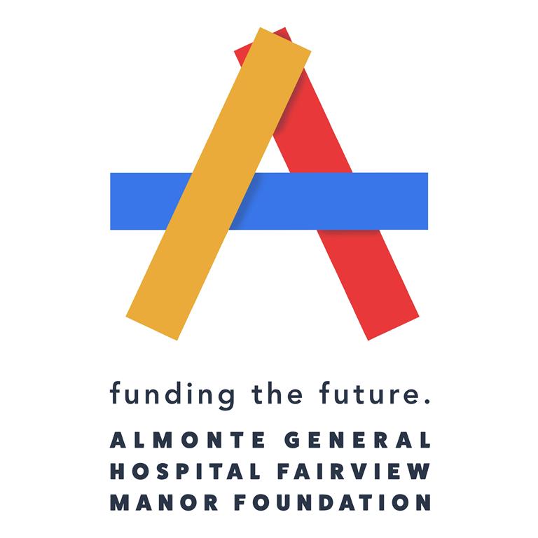 Almonte General Hospital Foundation logo in the sahpe of an A with colours gold red and blue